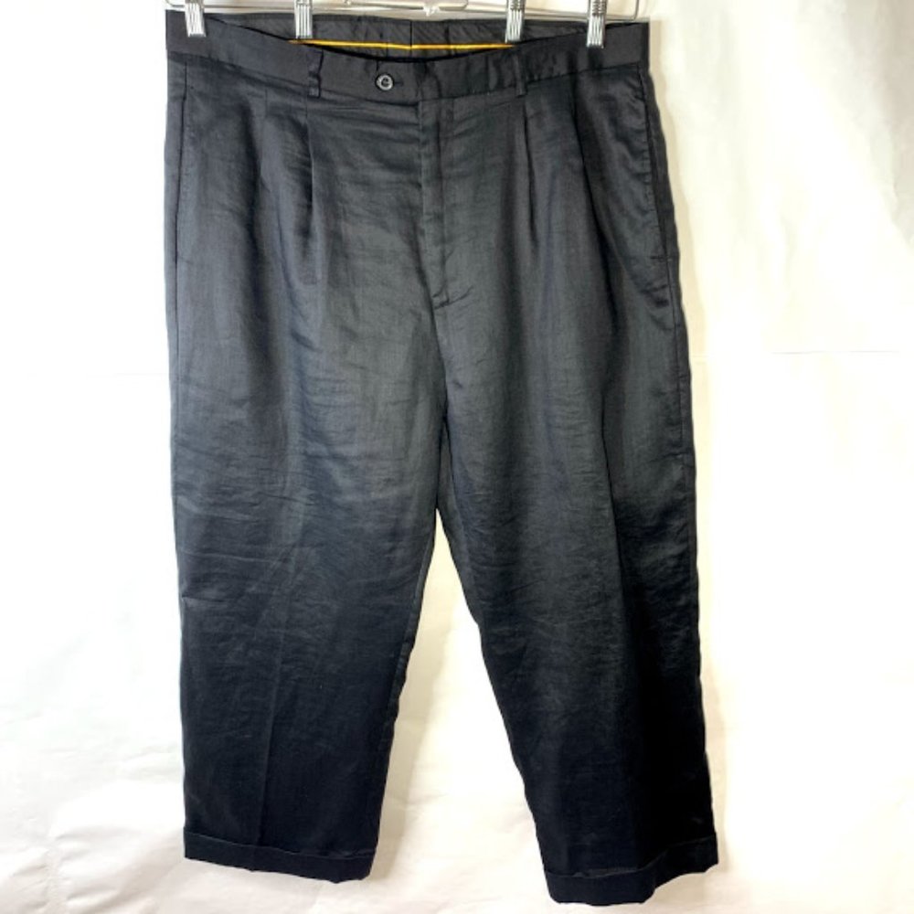 Daniel Elissa Linen Pants Pleated Front Cuffed Leg